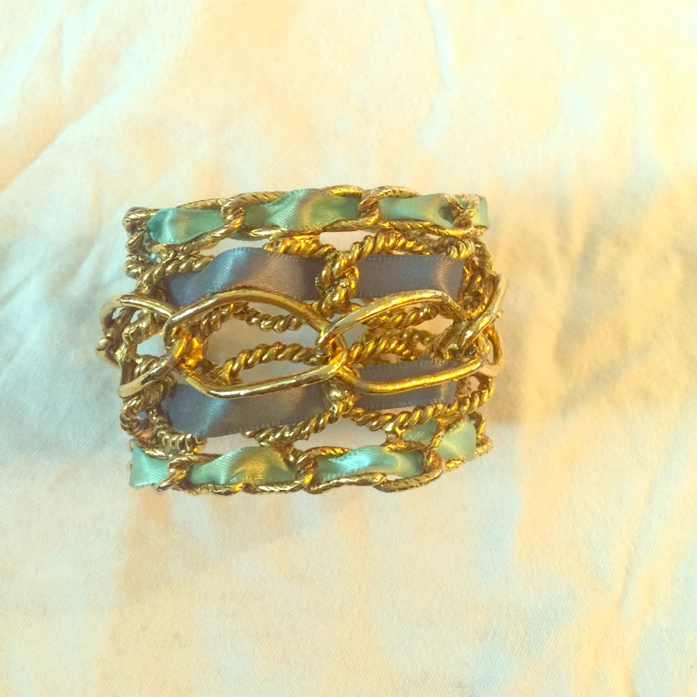Gold and blue ribbon thick cuff