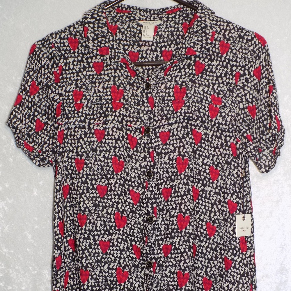 Black/White/Red Hearts Blouse