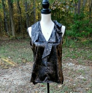 T Tahari Unique Collar Brown Sleeveless Blouse.
