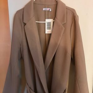 Tan Wool Trench Coat with Tie around waist