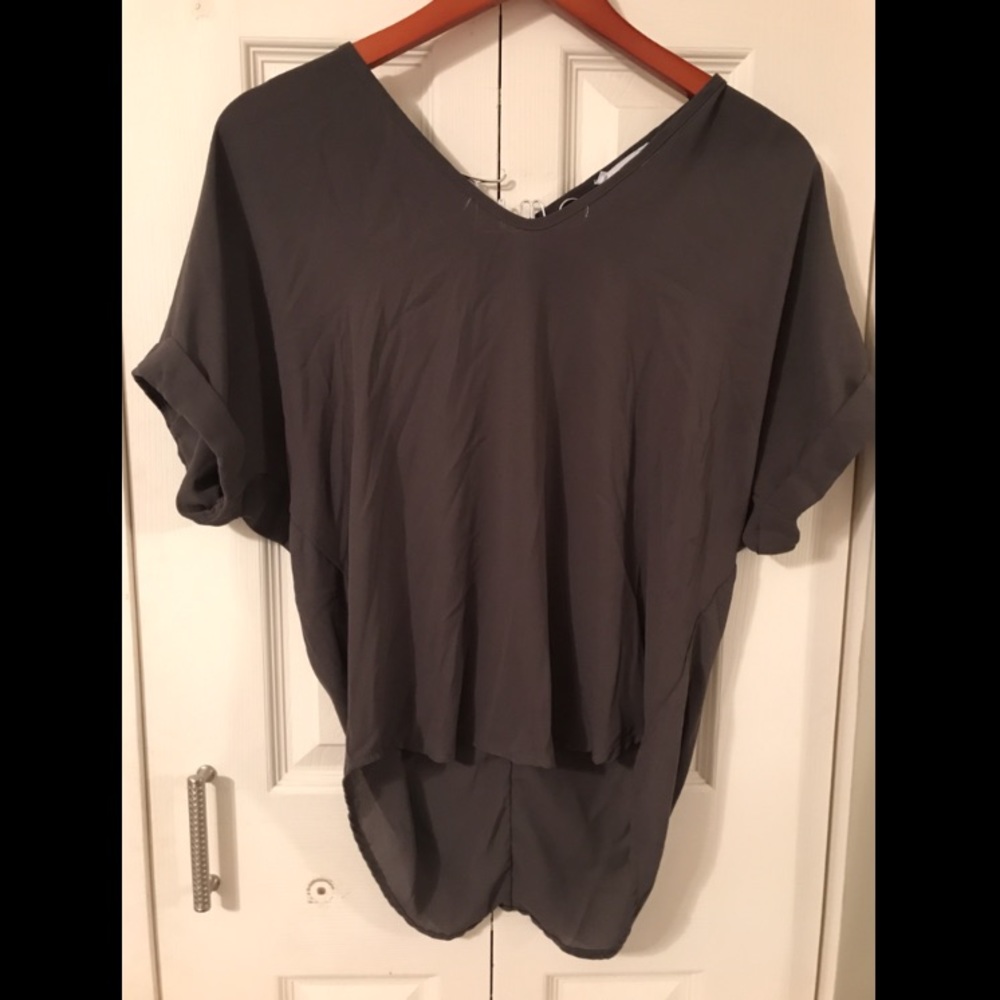 Olive short sleeve high-low blouse