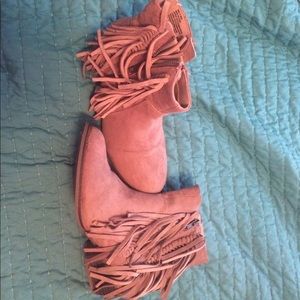 Tan ankle booties with fringe