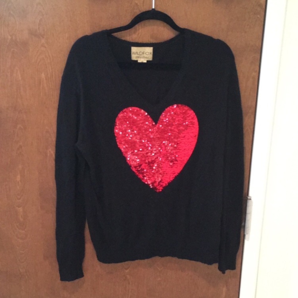 WILDFOX White Label Sequin Heart Sweater