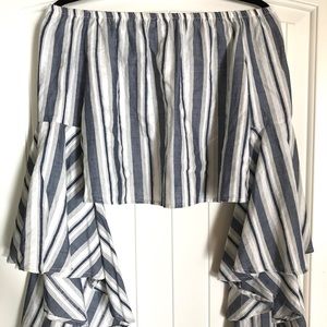 Off the Shoulder Striped Bell Sleeve Top