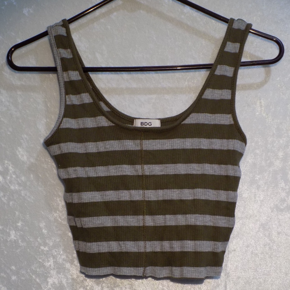 Olive Green & Gray Striped Crop Tank