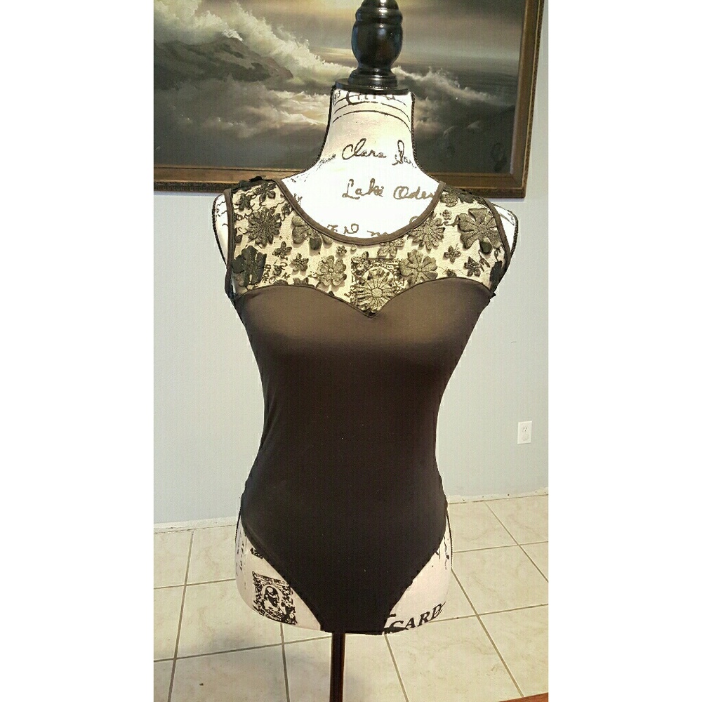 Sexy Body suit with leather flowered detailed