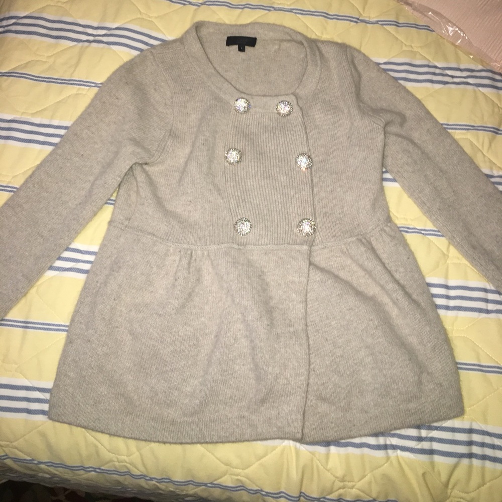 J crew sweater with bejeweled buttons