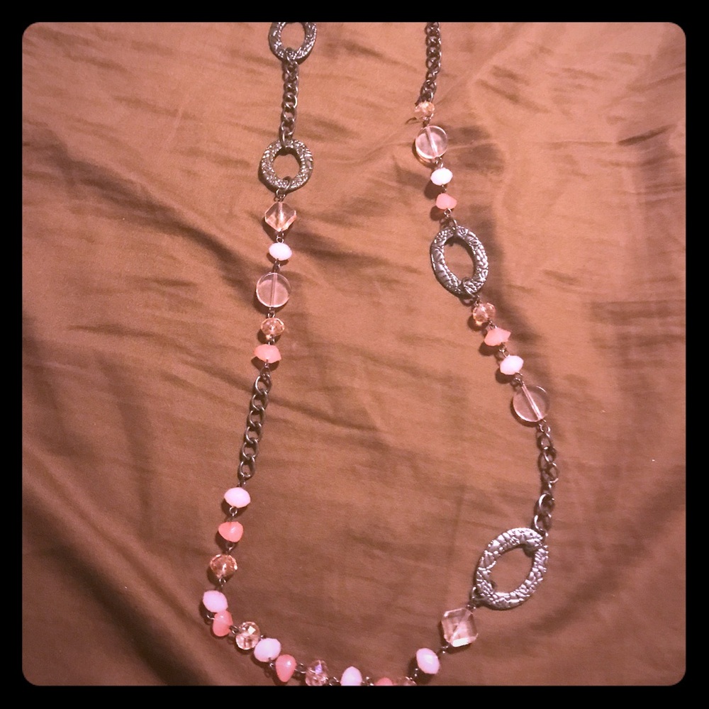 Pink and blackish grey long necklace