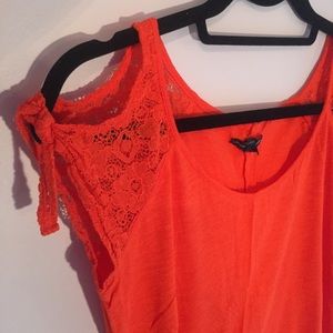 Adorable Orange Lace Shoulder Tee