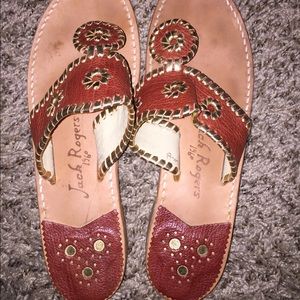 Jack Rodgers garnet and gold sandals