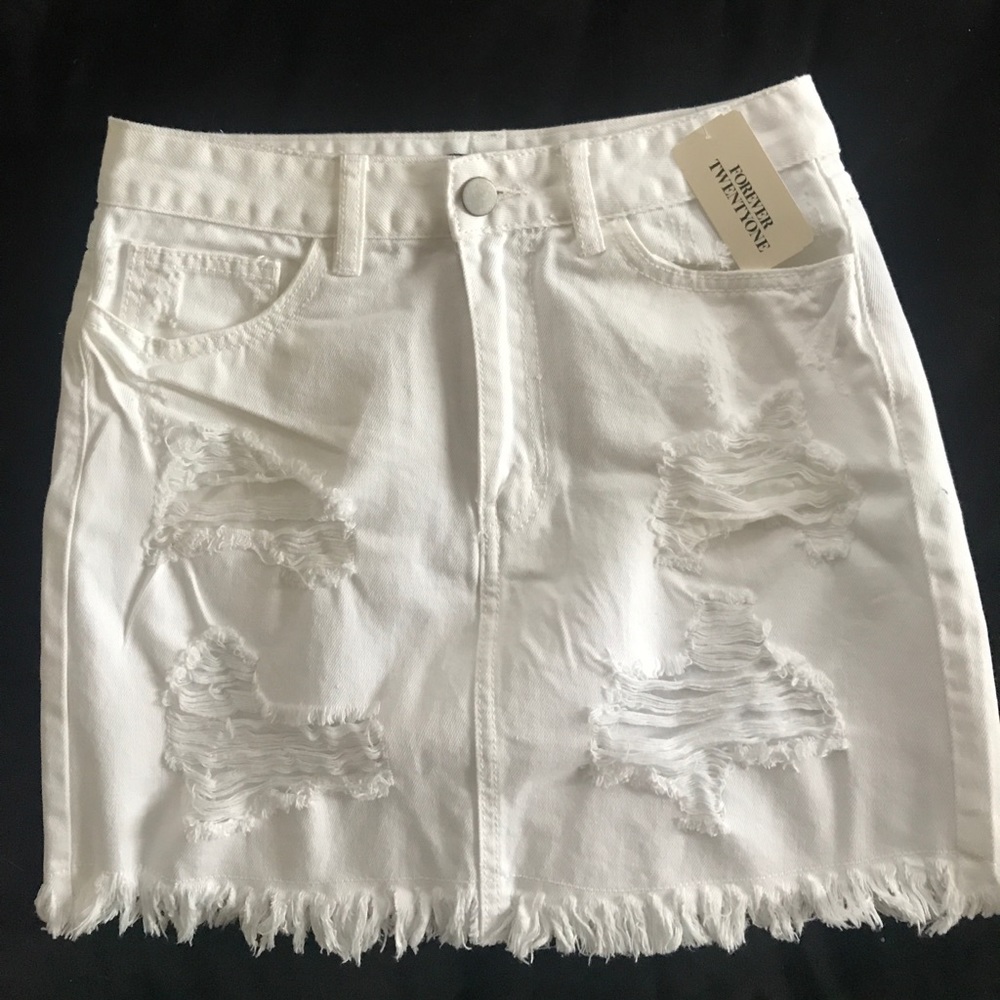 White distressed denim skirt