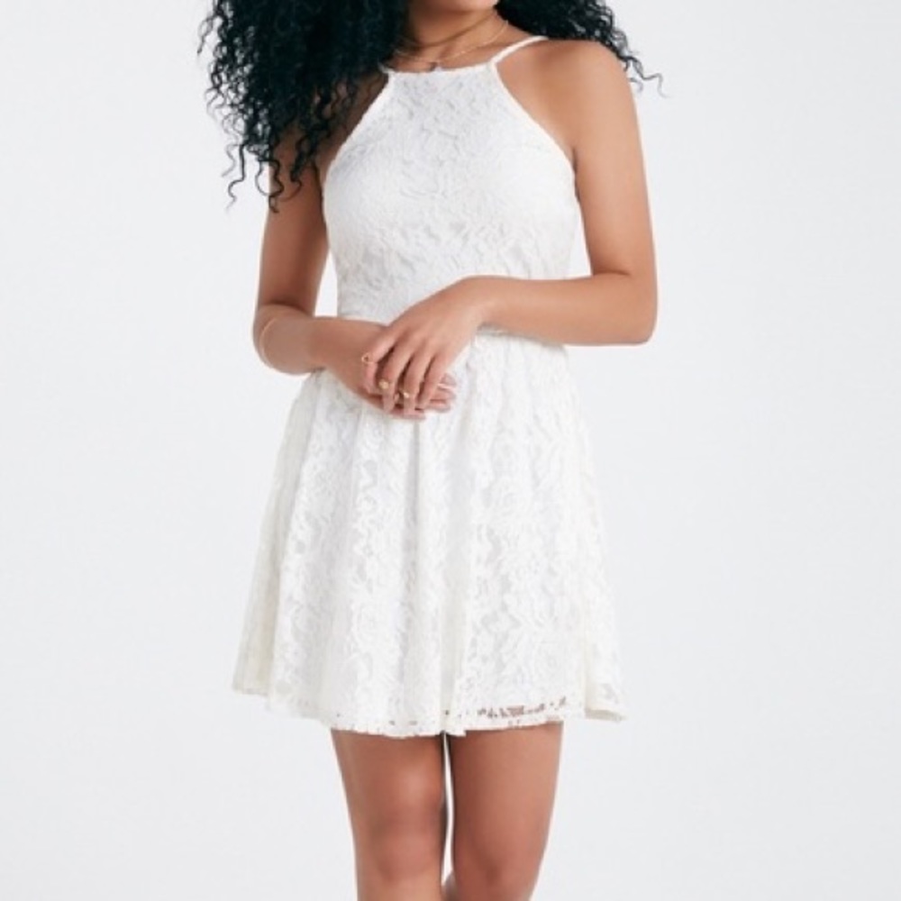 High Neck White Lace Dress