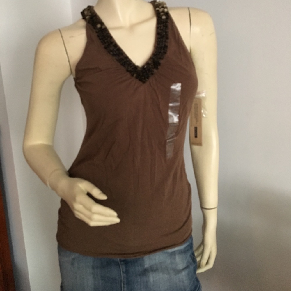 DKNY Jeans Petite Vneck tank with metal sequins