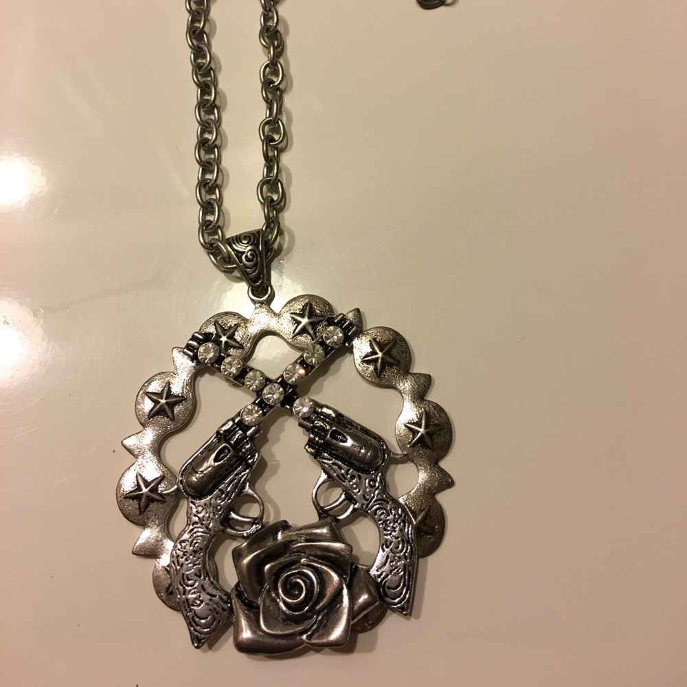 Gun and rose necklace