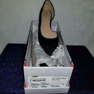 Black suede flat size 7 open side shoe