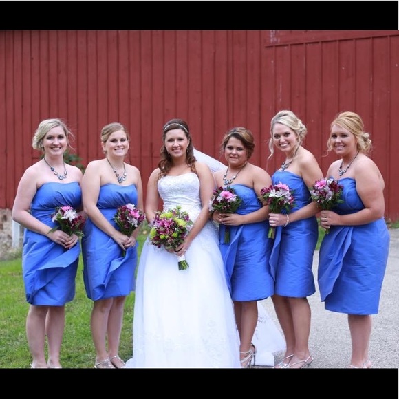 Metallic blue strapless cocktail dress - Picture 6 of 7