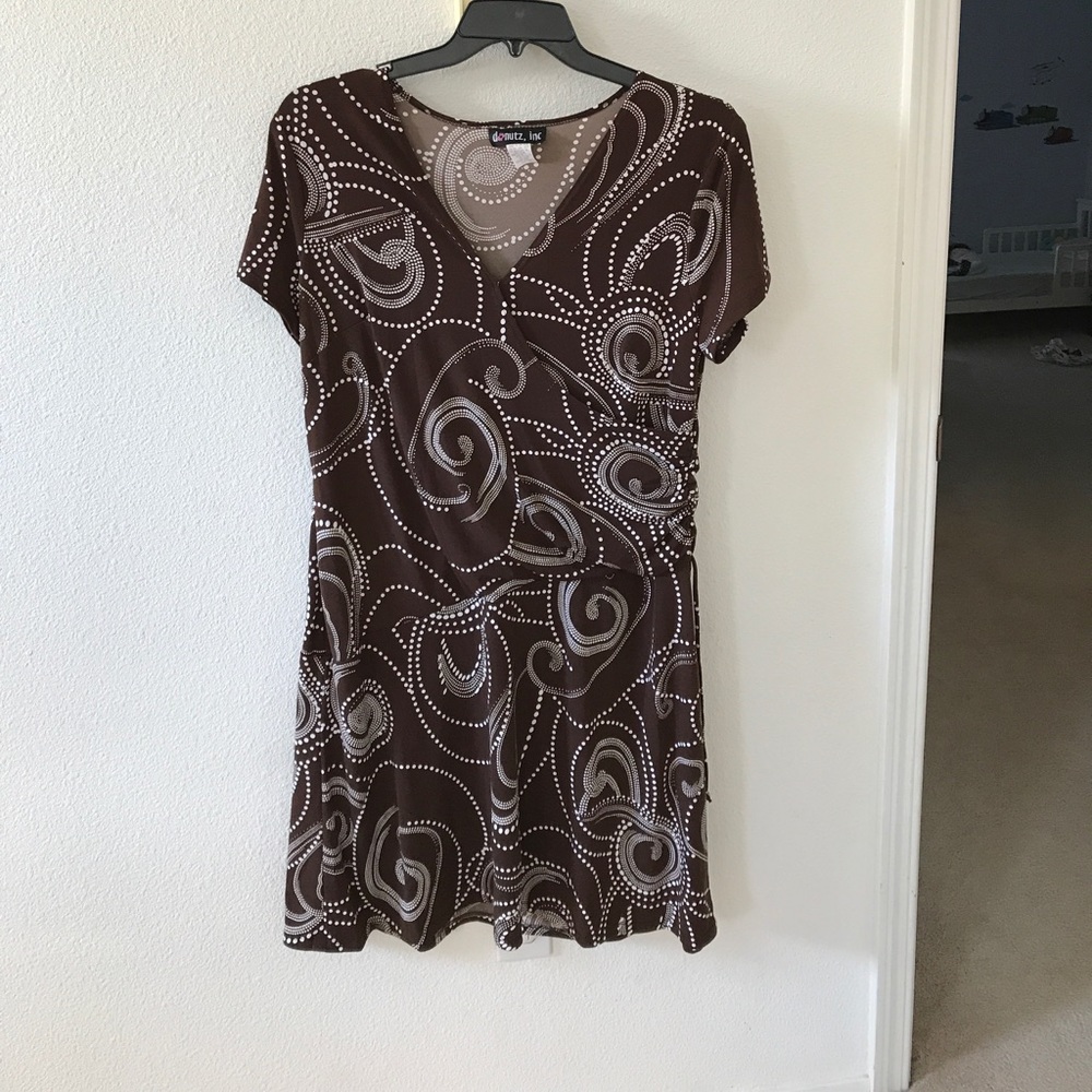 Knee Length, Drop Asymmetrical Waist, Brown Dress