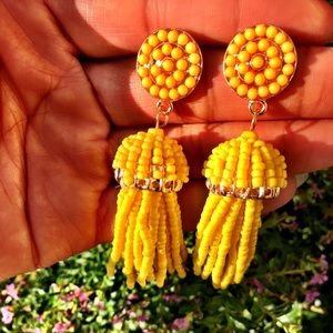 Vibrant yellow bead and tassel earrings!