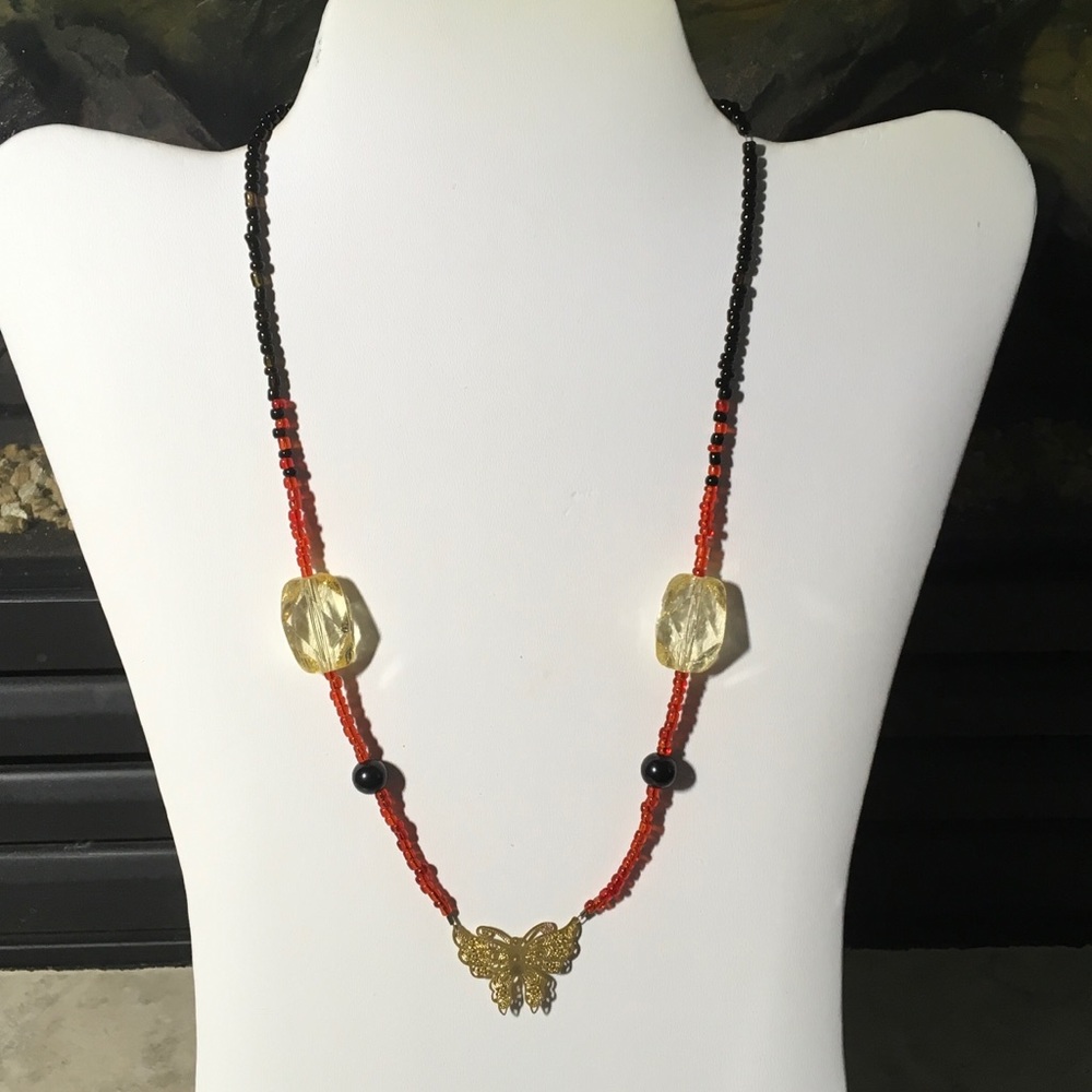 Hand made toggle necklace with butterfly pendant