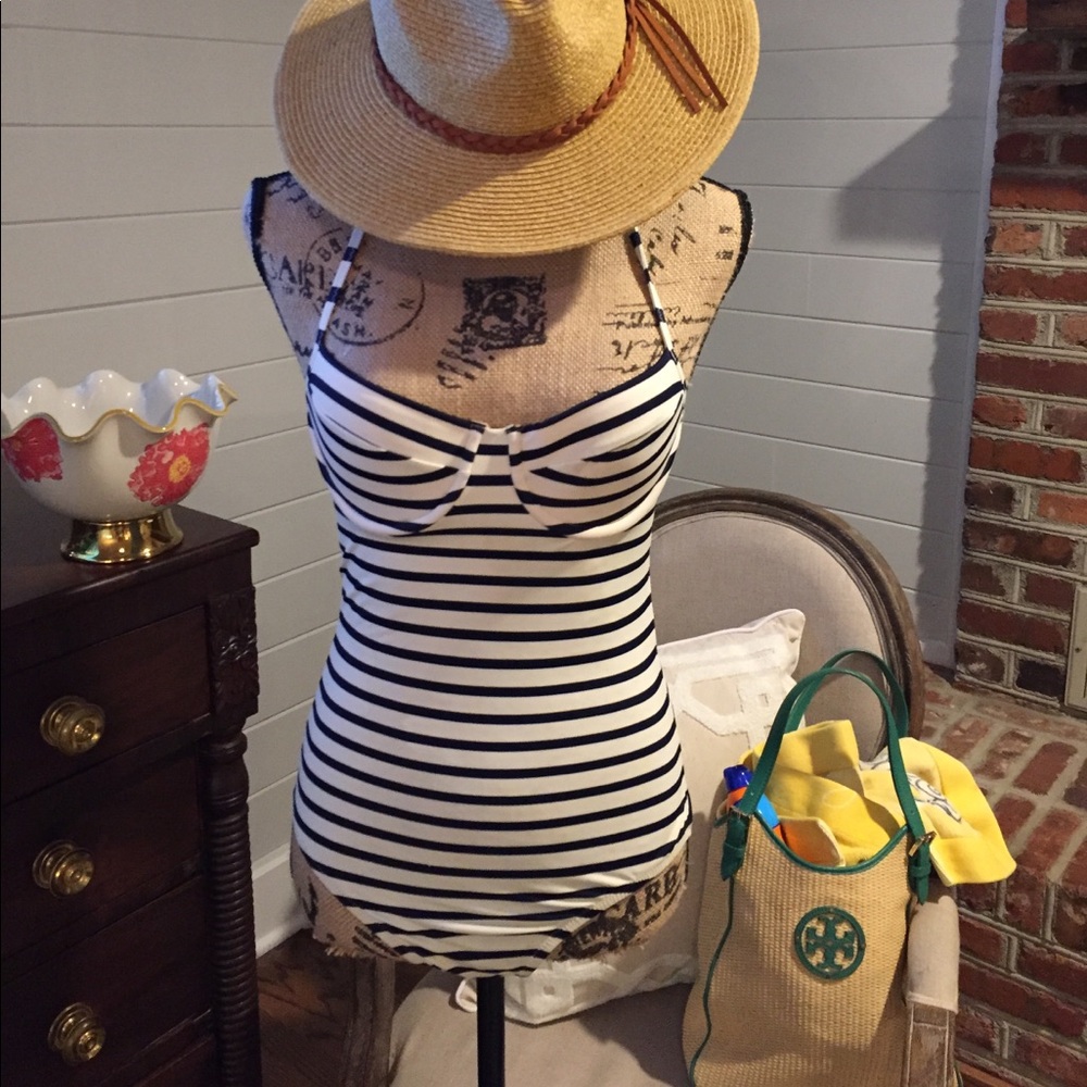 NWT J. Crew Navy&White Strpd 1 Piece Bathing Suit