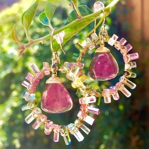 14kGOLD RUBELLITE WATERMELON TOURMALINE Earrings!