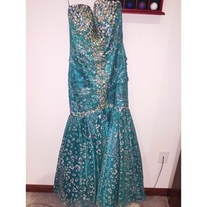 Teal sequined mermaid style prom dress