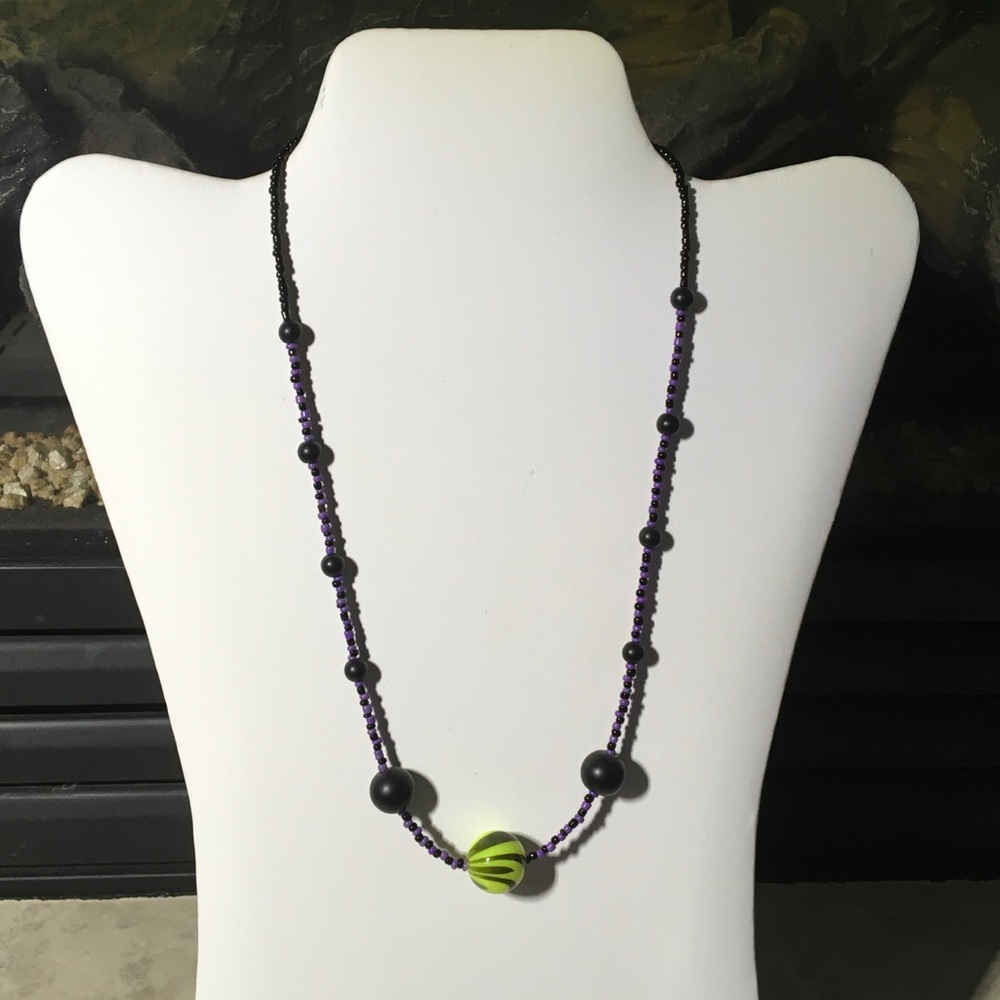 Hand made toggle necklace with purple and black