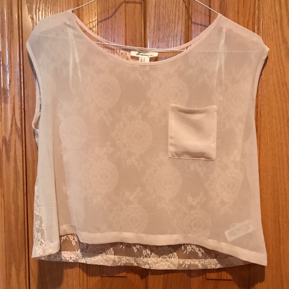 Cream satin with lace back flowy shirt size medium