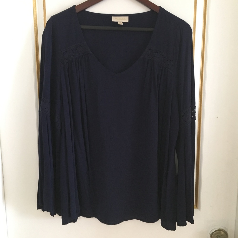 Navy Blouse with Bell Sleeves