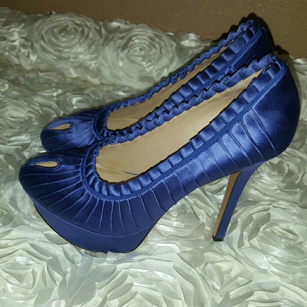 Periwinkle Blue Satin Peephole Pumps