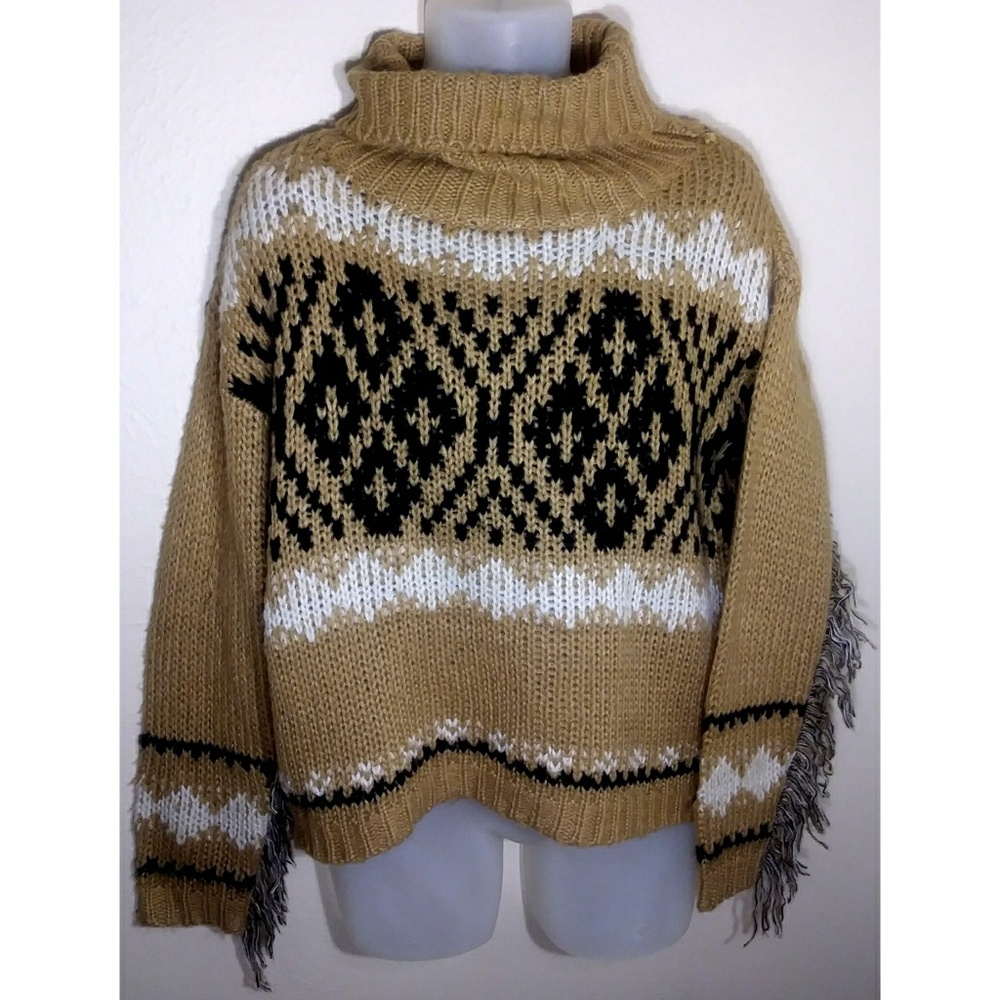 Elan Womans Sweater Oversized Fringe Roll Neck