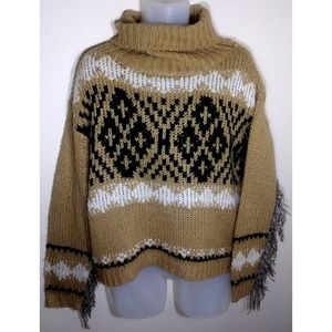 Elan Womans Sweater Oversized Fringe Roll Neck