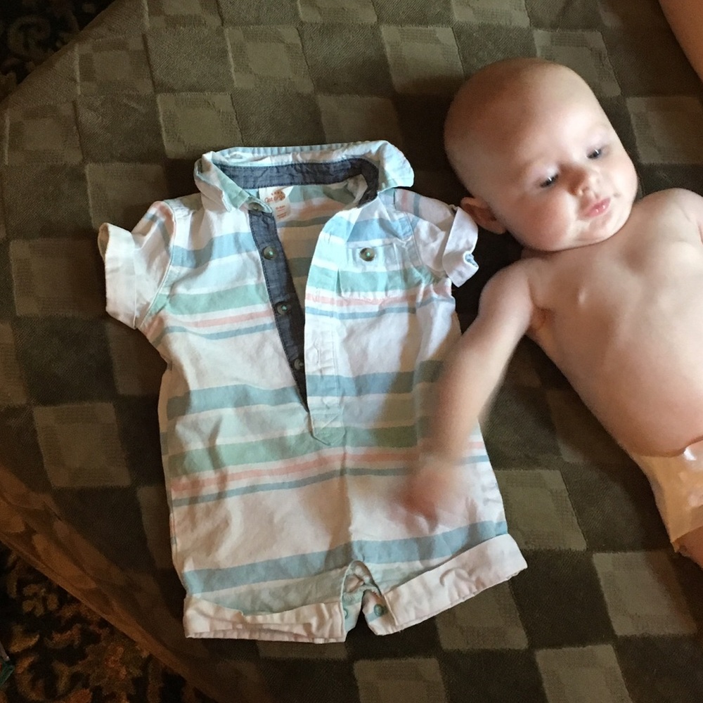 Cat and jack striped collared onesie