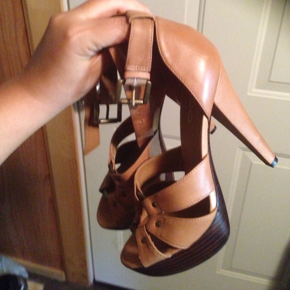 Tan ankle strap heels