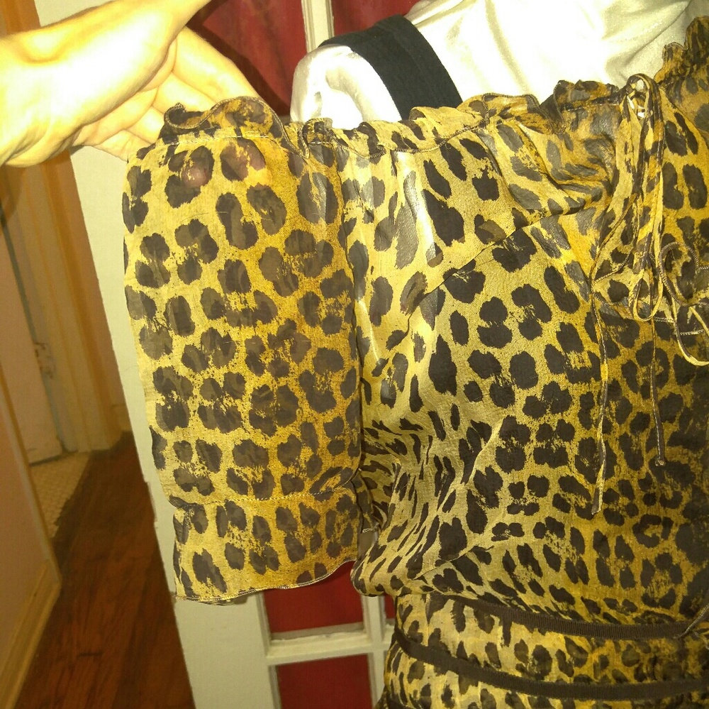 RARE vintage Y2k Moschino flouncy leopard chiffon lace up ruffle dress. Like D&G