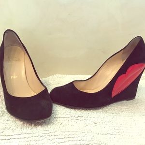 Louboutin wedge heels with leather red lips