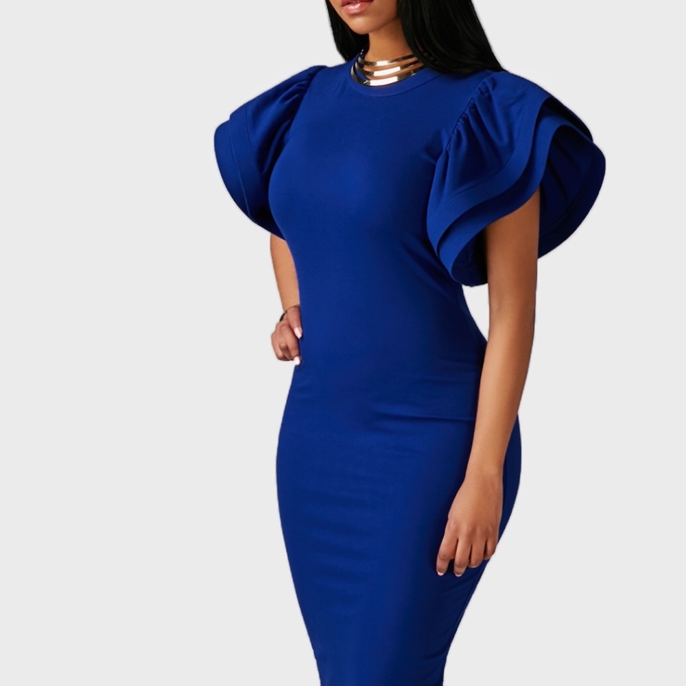 Blue Knee Length Bodycon Dress