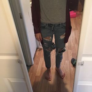 Skinny distressed cropped jeans