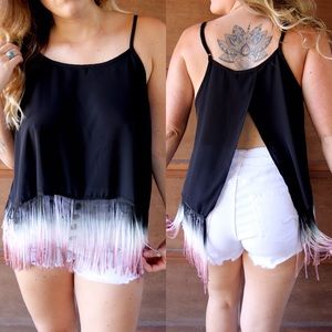Fringed ombré tank top