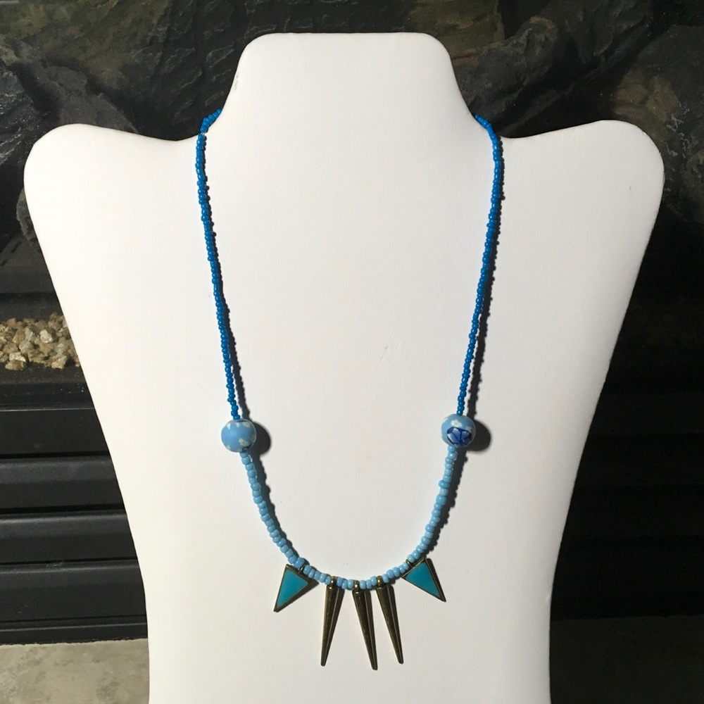 Hand made blue and spike toggle necklace