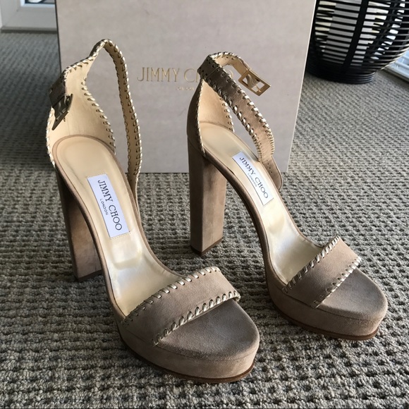 Jimmy Choo - Holly 120 Suede Platform Sandal Nude - Picture 1 of 6
