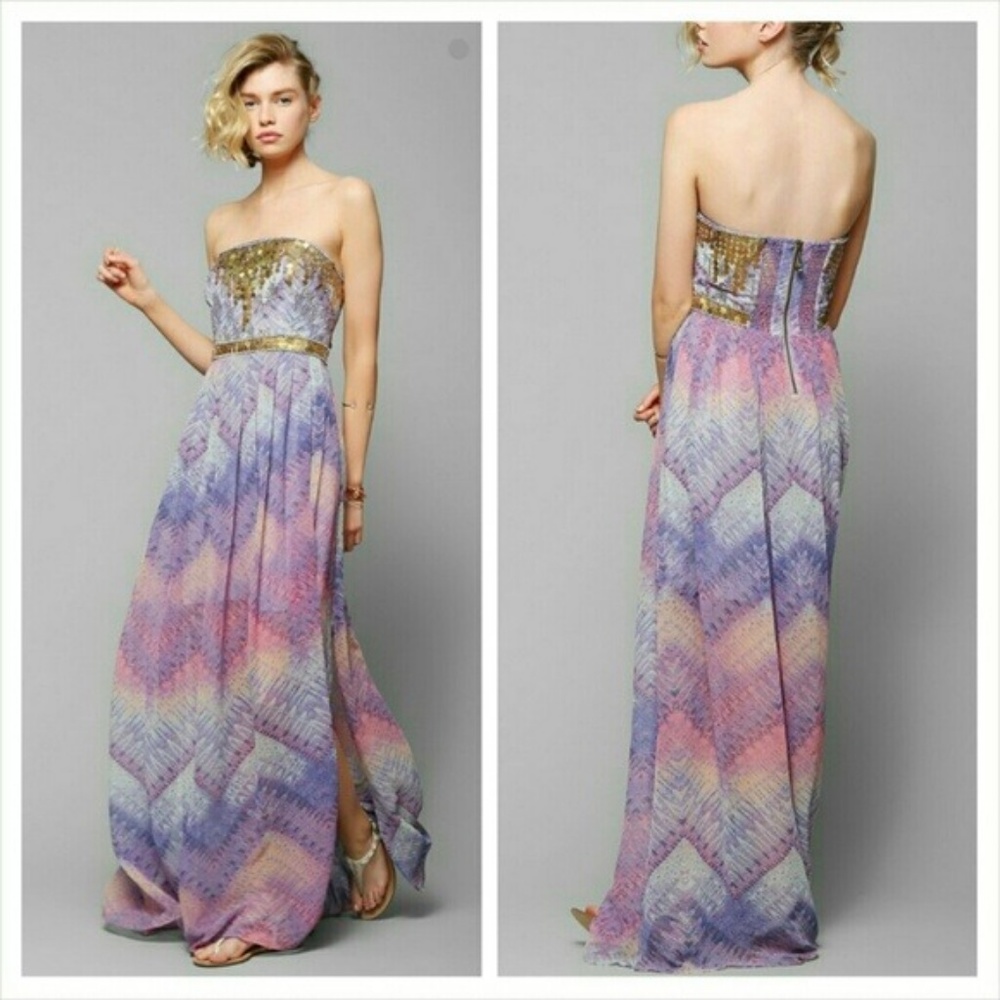 Ecote Sequined Strapless Maxi Dress
