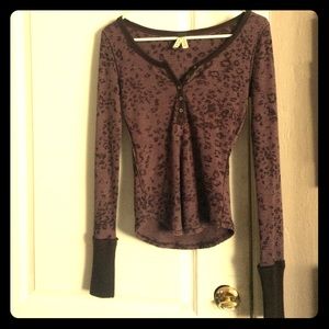Free People Purple Leopard Thermal Long Sleeve