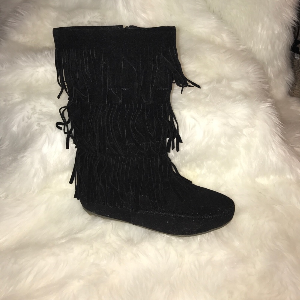 Fun Black Boho Moccasin Vibe Fringe Boots