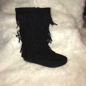 Fun Black Boho Moccasin Vibe Fringe Boots