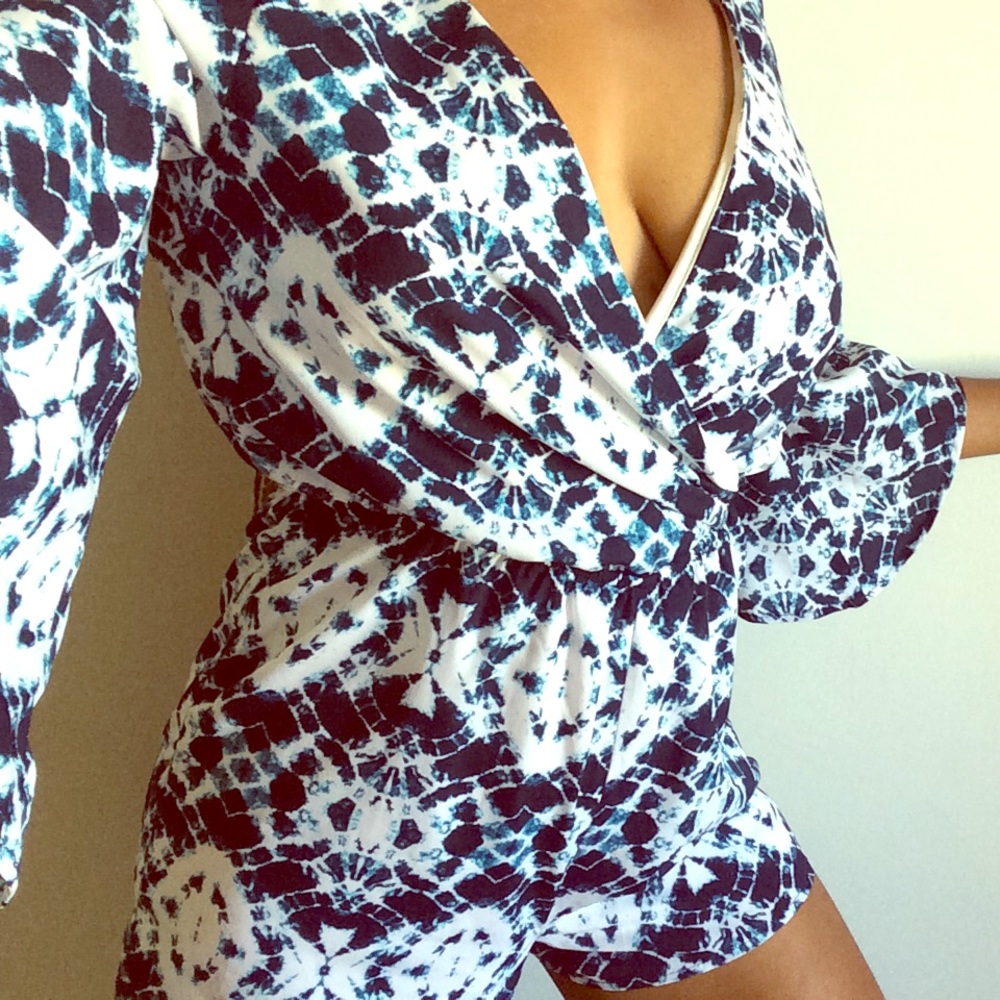 blue/white tie die romper