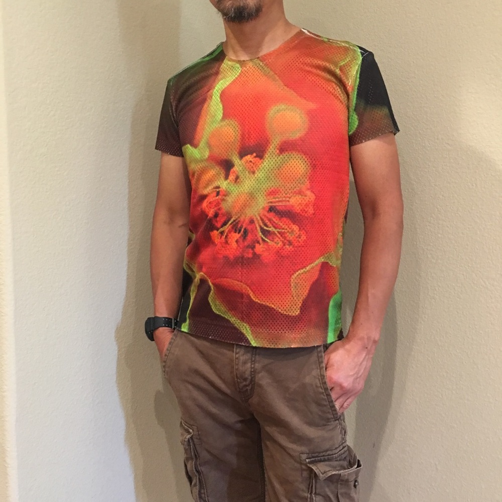 Men Orange mesh T Shirt