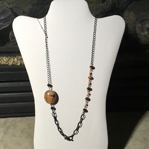 Orange and black hand made toggle necklace