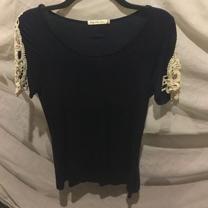 Navy scoop neck lace shoulder top