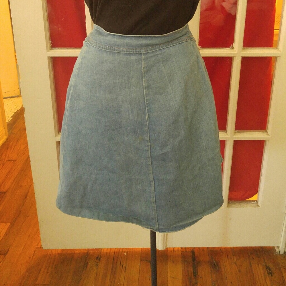 RARE Vintage denim jeans 70s wrap  I love you mini skirt